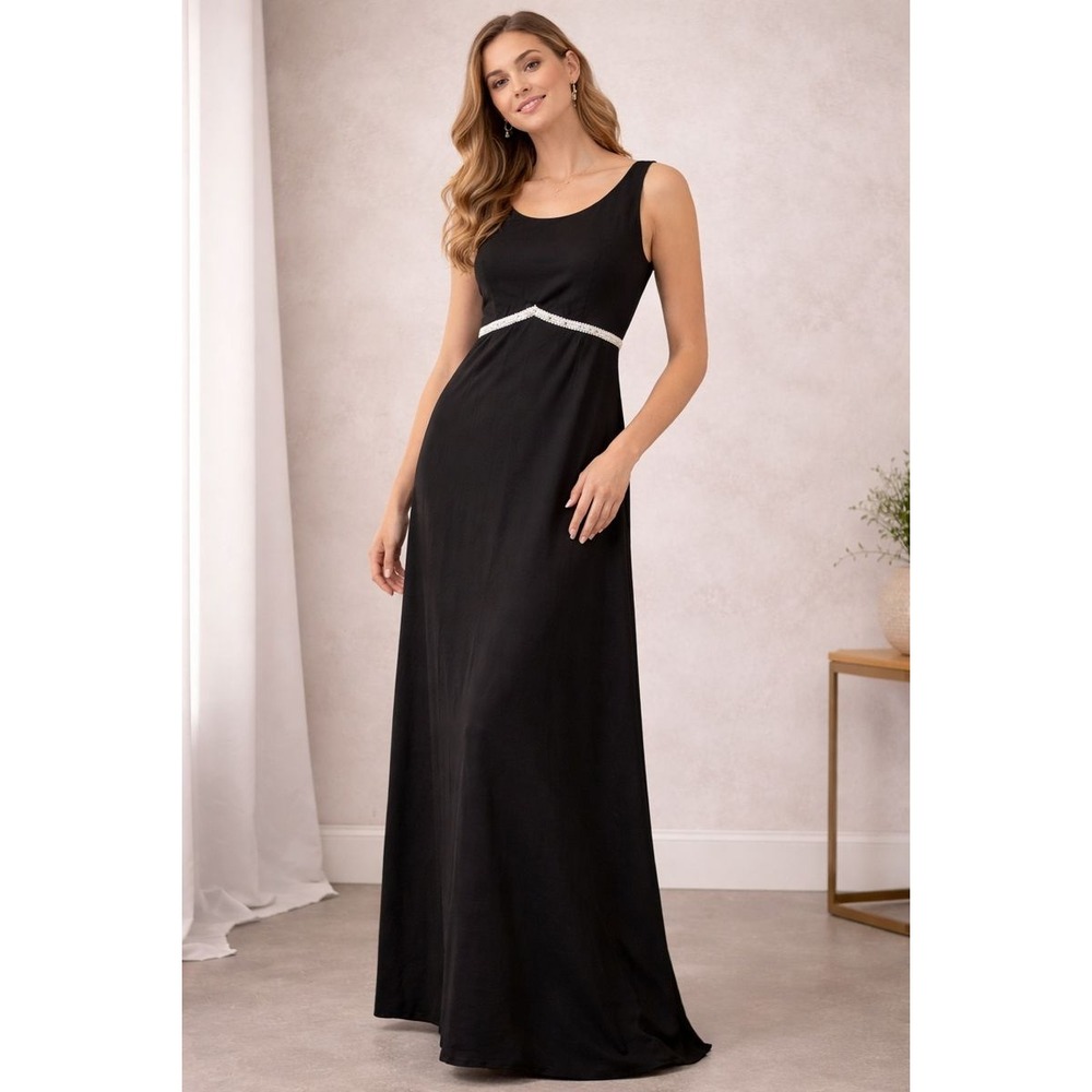 Alvin's Vintage Black Beaded Formal Maxi‎ Dress Elegant Empire Waist Size 6